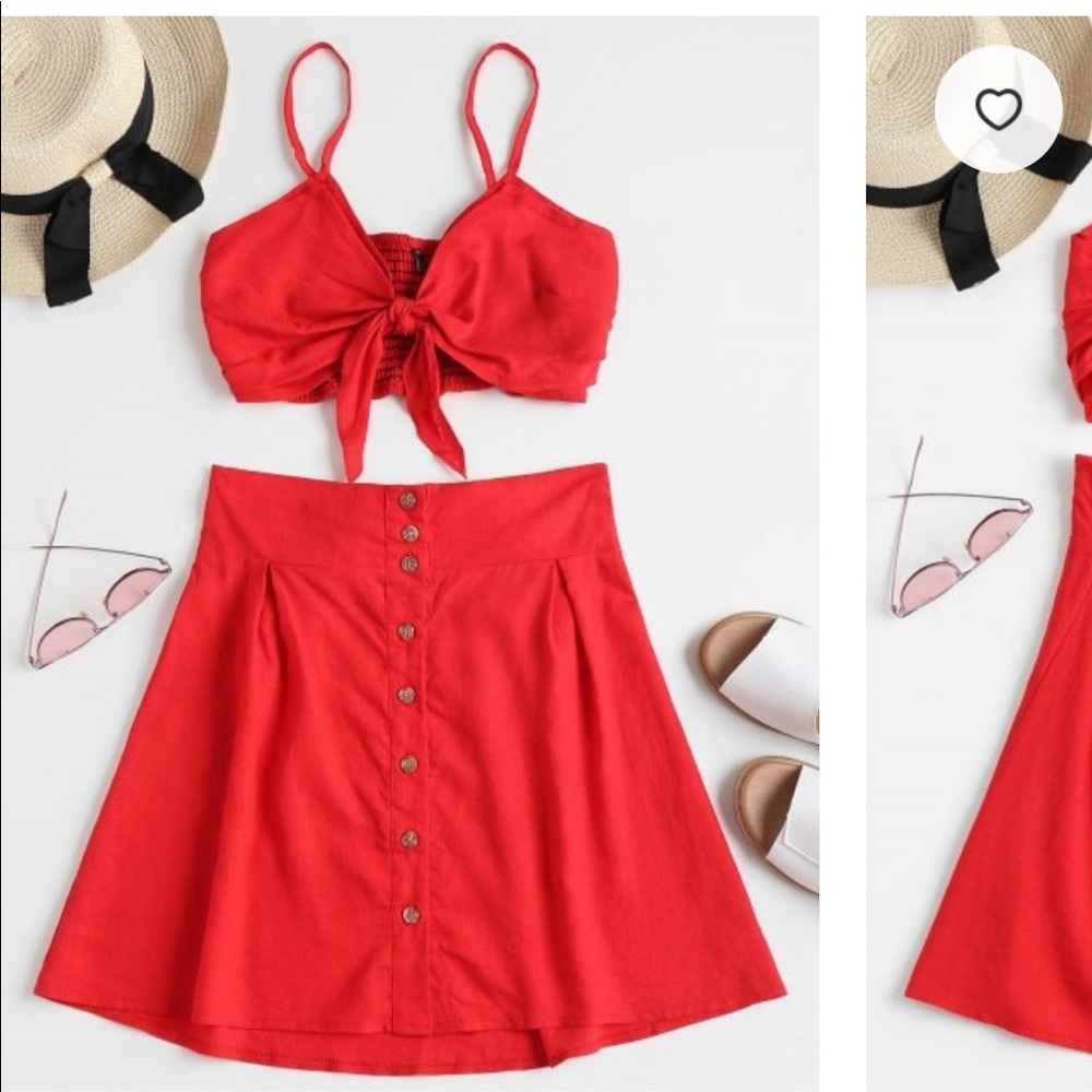 NWT RED CROP TOP SKIRT SET
